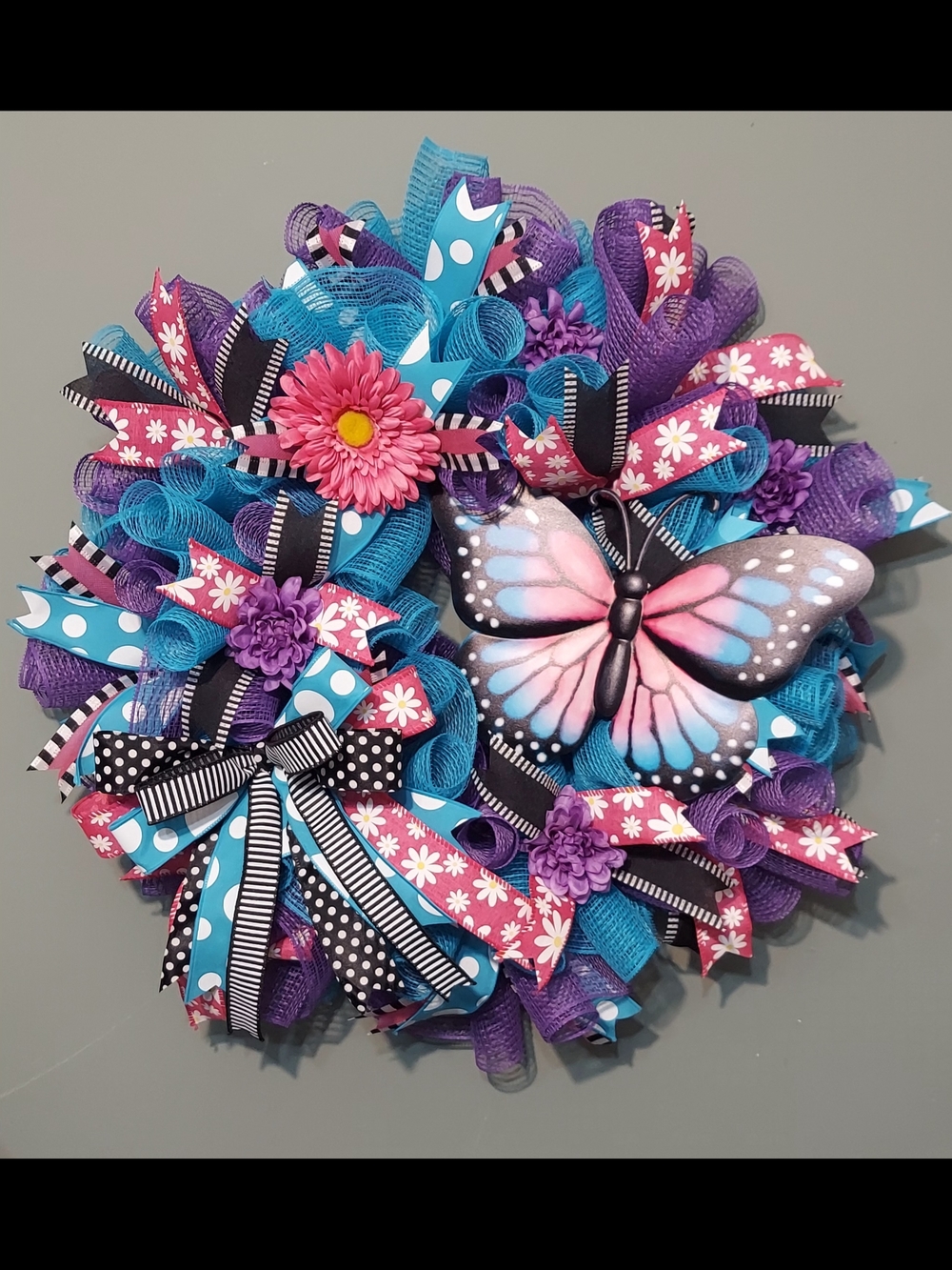 Pink, Teal & Blue Butterfly Wreath